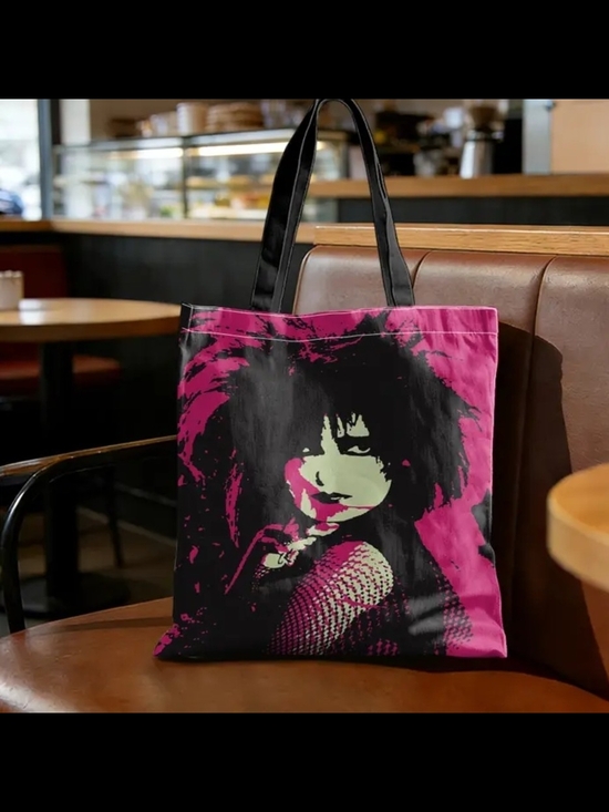 Handbags - Black & Hot Pink Graphic Tote Bag with Siouxsie Print